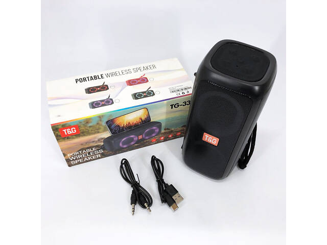Портативна колонка TG333 2x5W з RGB підсвічуванням, гучна блютуз колонка. Колір: чорний - Фото 6