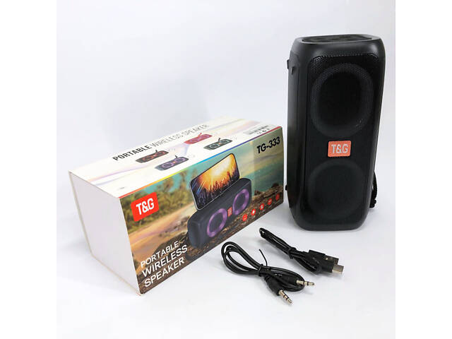 Портативна колонка TG333 2x5W з RGB підсвічуванням, гучна блютуз колонка. Колір: чорний - Фото 8