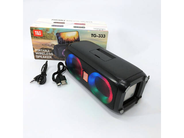 Портативна колонка TG333 2x5W з RGB підсвічуванням, гучна блютуз колонка. Колір: чорний - Фото 13