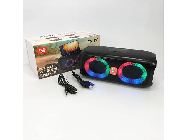 Портативна колонка TG333 2x5W з RGB підсвічуванням, гучна блютуз колонка. Колір: чорний - Фото 14