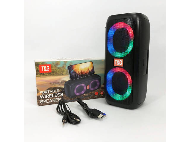 Портативна колонка TG333 2x5W з RGB підсвічуванням, гучна блютуз колонка. Колір: чорний - Фото 16