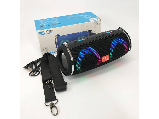 Портативна колонка TG642 з RGB підсвічуванням та ремінцем, акумуляторна колонка для музики. Колір: чорний - Фото 2