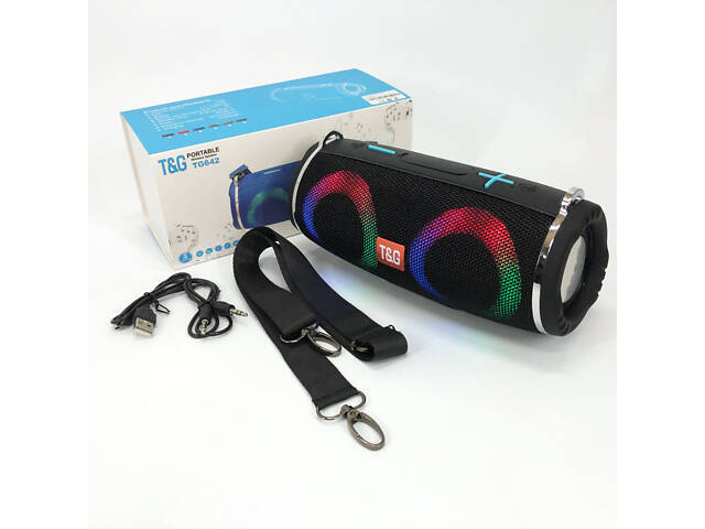 Портативна колонка TG642 з RGB підсвічуванням та ремінцем, акумуляторна колонка для музики. Колір: чорний - Фото 4