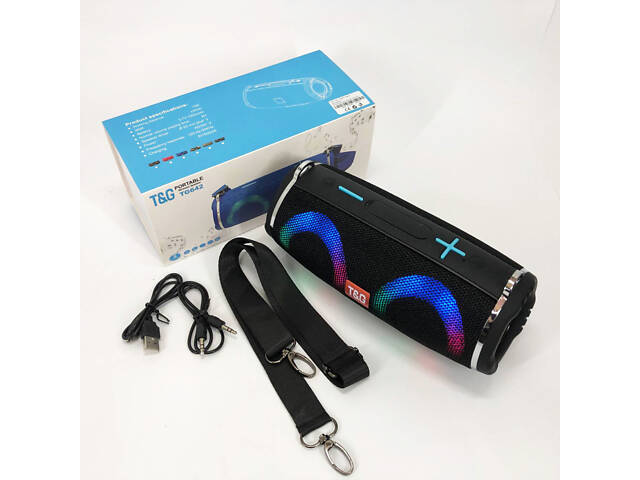 Портативна колонка TG642 з RGB підсвічуванням та ремінцем, акумуляторна колонка для музики. Колір: чорний - Фото 17