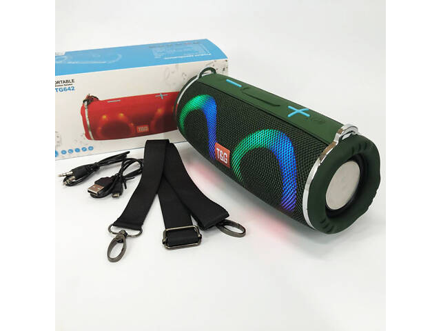 Портативна колонка TG642 з RGB підсвічуванням та ремінцем, гучна блютуз колонка. Колір: зелений - Фото 10