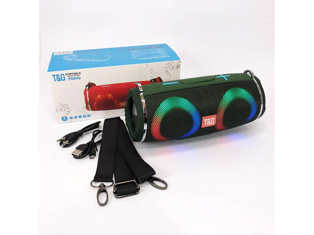Портативна колонка TG642 з RGB підсвічуванням та ремінцем, гучна блютуз колонка. Колір: зелений - Фото 13