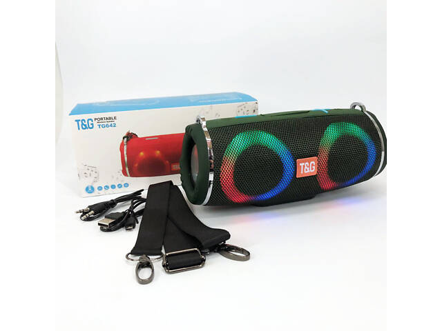 Портативна колонка TG642 з RGB підсвічуванням та ремінцем, гучна блютуз колонка. Колір: зелений - Фото 14