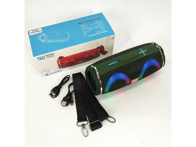 Портативна колонка TG642 з RGB підсвічуванням та ремінцем, гучна блютуз колонка. Колір: зелений - Фото 15