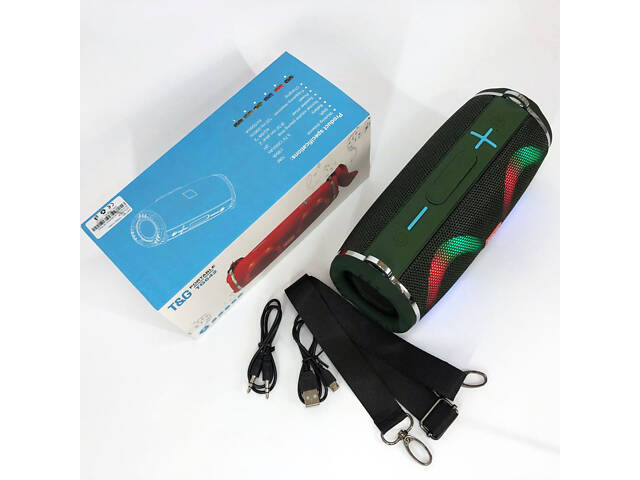 Портативна колонка TG642 з RGB підсвічуванням та ремінцем, гучна блютуз колонка. Колір: зелений - Фото 16