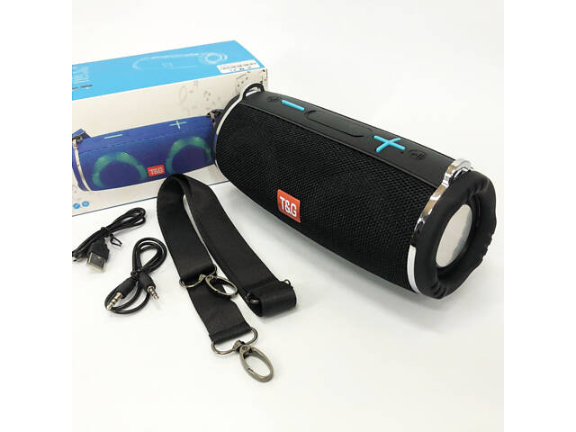 Портативна колонка TG642 з RGB підсвічуванням та ремінцем, акумуляторна колонка для музики. Колір: чорний - Фото 10