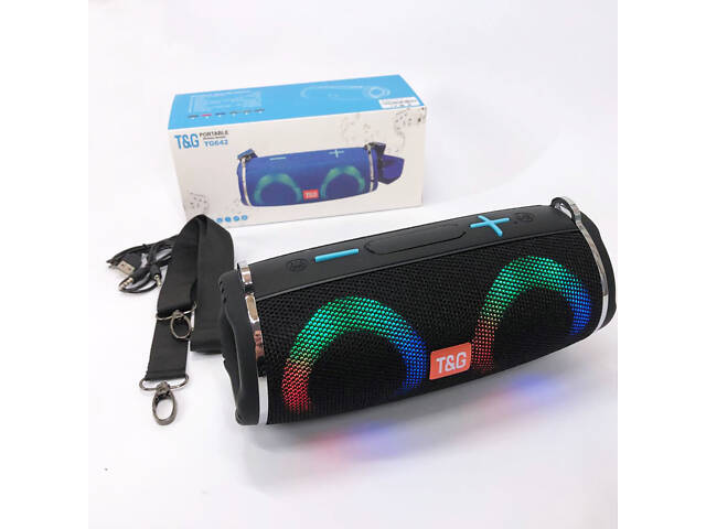 Портативна колонка TG642 з RGB підсвічуванням та ремінцем, акумуляторна колонка для музики. Колір: чорний - Фото 14