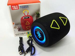 Портативна колонка TG655 5W з RGB підсвічуванням та ремінцем, Bluetooth колонка для вулиці. Колір: чорний