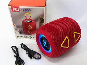 Портативна колонка TG655 5W з RGB підсвічуванням та ремінцем, бездротова колонка потужна. Колір: червоний