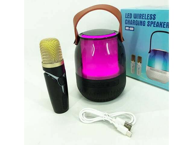 Портативна колонка XM-A68 з RGB підсвічуванням та мікрофоном, Bluetooth мікрофон для караоке - Фото 15