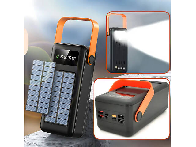 Портативний повербанк Power Bank 100000 mAh із сонячною панеллю та ліхтариком - Фото 4