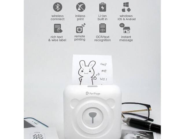 Портативный bluetooth термопринтер для смартфона PeriPage A6, белый - Фото 6