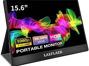Портативний монітор LAEFLAEK, 15,6 дюйма, 1080P для ноутбука, HDMI USB-C, Mac Phone, PS5, Xbox Switch зі смарт