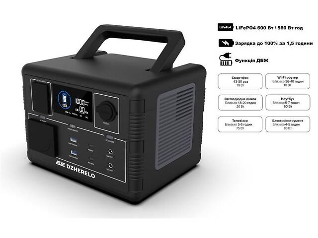 Портативная электростанция 2Е Dzherelo, 600 Вт, 560 Вт/ч, быстрая зарядка (2E-PPS06056) - Фото 1