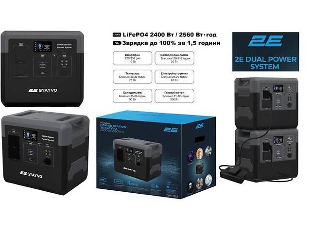 Портативная электростанция 2E Syayvo 2400 Вт, 2560 Вт/ч, WiFi/BT, параллельное подключение, быстрая зарядка (2E-PPS24256) - Фото 1