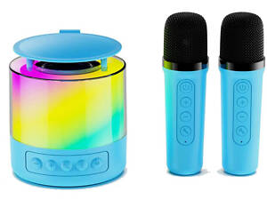 Портативна Bluetooth колонка K19 з підсвічуванням LED та двома мікрофонами для караоке Blue