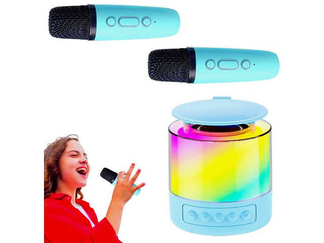 Портативна Bluetooth колонка K19 з підсвічуванням LED та двома мікрофонами для караоке Blue - Фото 2