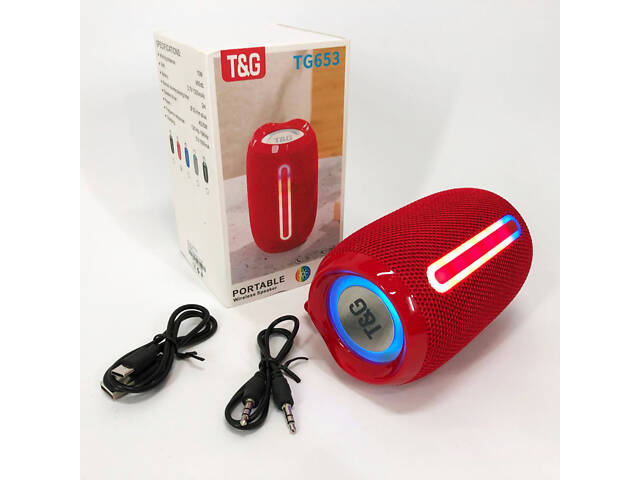 Портативна Bluetooth-колонка TG653 USB з ремінцем, потужна переносна акустична колонка. Колір: червоний - Фото 1