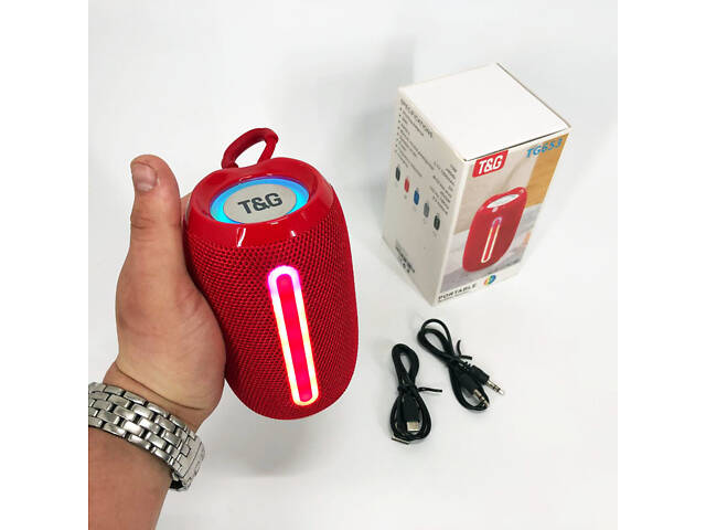Портативна Bluetooth-колонка TG653 USB з ремінцем, потужна переносна акустична колонка. Колір: червоний - Фото 2