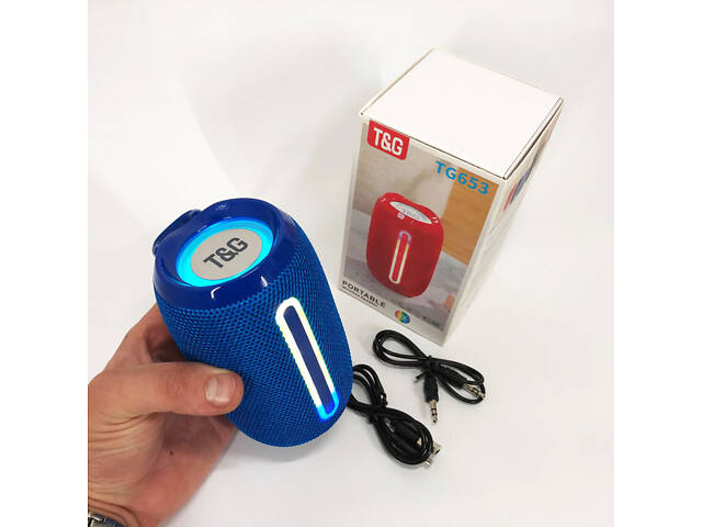Портативна Bluetooth-колонка TG653 USB з ремінцем, Бездротова колонка портативна потужна. Колір: синій - Фото 2