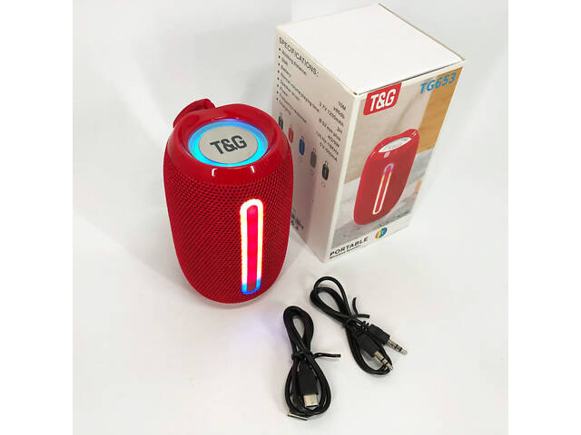Портативна Bluetooth-колонка TG653 USB з ремінцем, потужна переносна акустична колонка. Колір: червоний - Фото 4