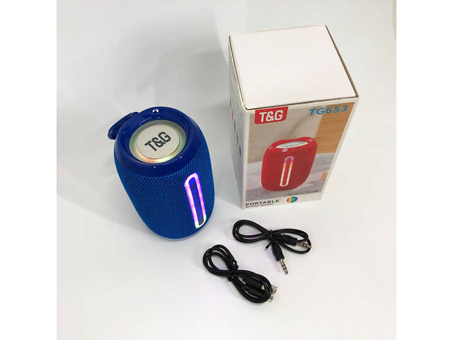 Портативна Bluetooth-колонка TG653 USB з ремінцем, Бездротова колонка портативна потужна. Колір: синій - Фото 4