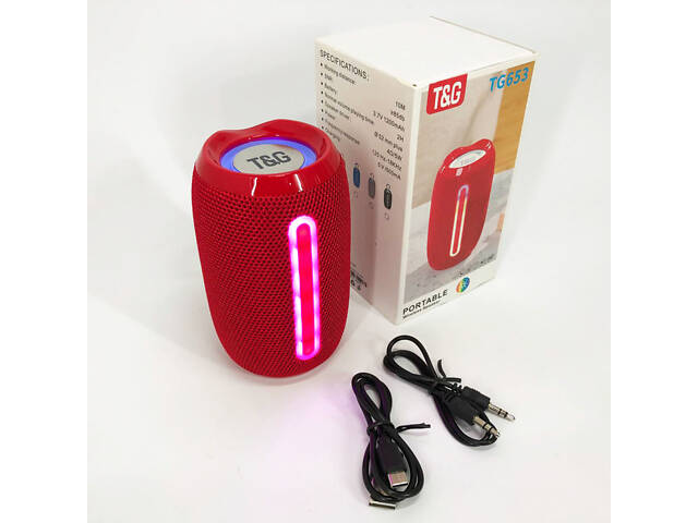 Портативна Bluetooth-колонка TG653 USB з ремінцем, потужна переносна акустична колонка. Колір: червоний - Фото 5