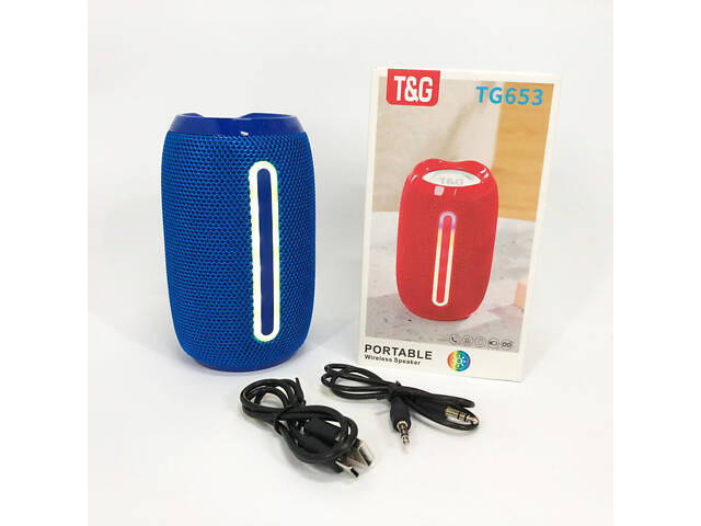 Портативна Bluetooth-колонка TG653 USB з ремінцем, Бездротова колонка портативна потужна. Колір: синій - Фото 5