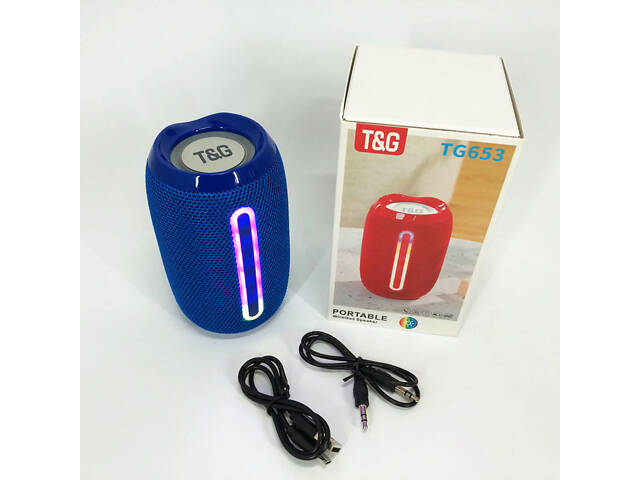 Портативна Bluetooth-колонка TG653 USB з ремінцем, Бездротова колонка портативна потужна. Колір: синій - Фото 6