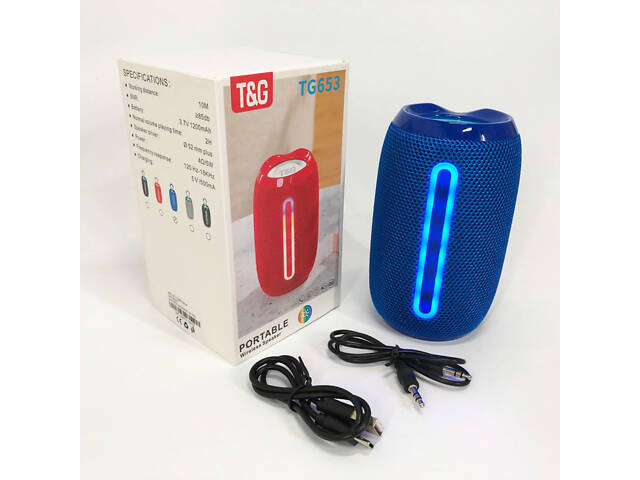 Портативна Bluetooth-колонка TG653 USB з ремінцем, Бездротова колонка портативна потужна. Колір: синій - Фото 7