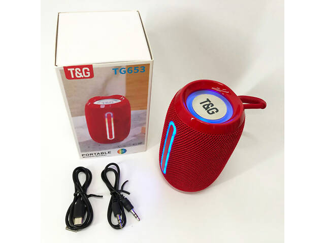 Портативна Bluetooth-колонка TG653 USB з ремінцем, потужна переносна акустична колонка. Колір: червоний - Фото 7