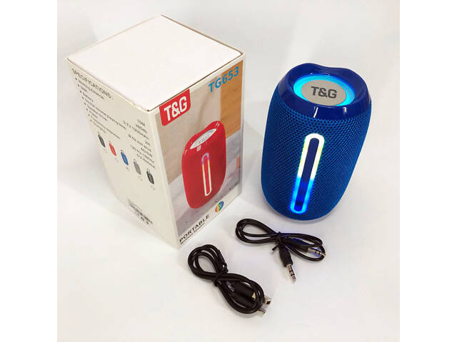 Портативна Bluetooth-колонка TG653 USB з ремінцем, Бездротова колонка портативна потужна. Колір: синій - Фото 8
