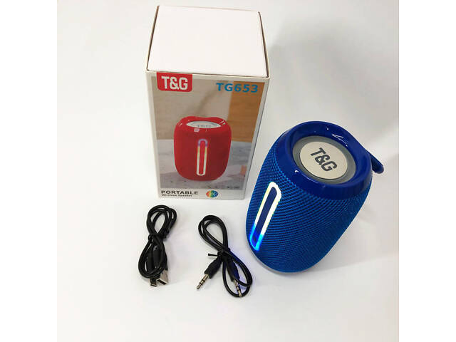 Портативна Bluetooth-колонка TG653 USB з ремінцем, Бездротова колонка портативна потужна. Колір: синій - Фото 9