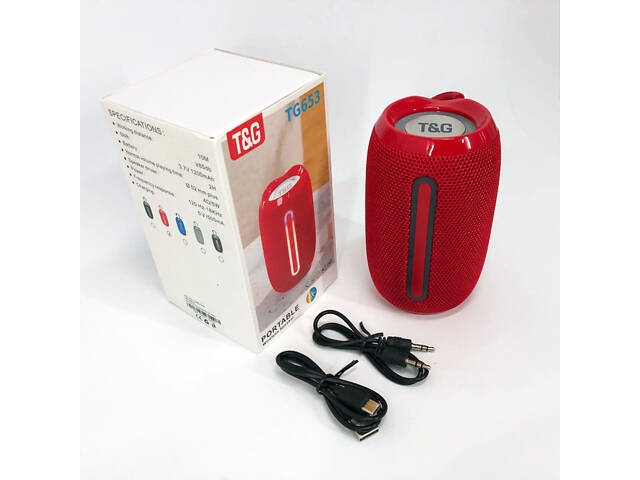 Портативна Bluetooth-колонка TG653 USB з ремінцем, потужна переносна акустична колонка. Колір: червоний - Фото 9