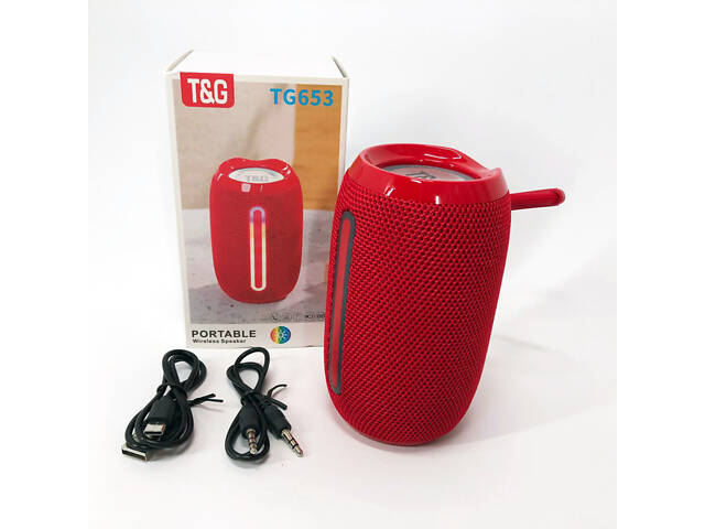 Портативна Bluetooth-колонка TG653 USB з ремінцем, потужна переносна акустична колонка. Колір: червоний - Фото 10