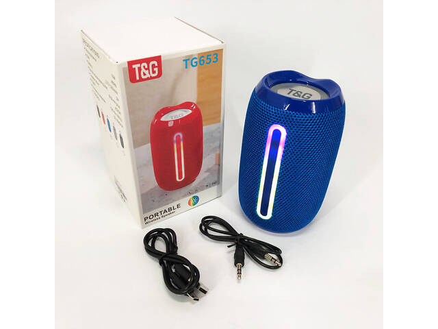 Портативна Bluetooth-колонка TG653 USB з ремінцем, Бездротова колонка портативна потужна. Колір: синій - Фото 10