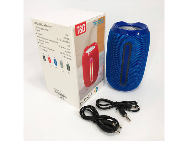 Портативна Bluetooth-колонка TG653 USB з ремінцем, Бездротова колонка портативна потужна. Колір: синій - Фото 11