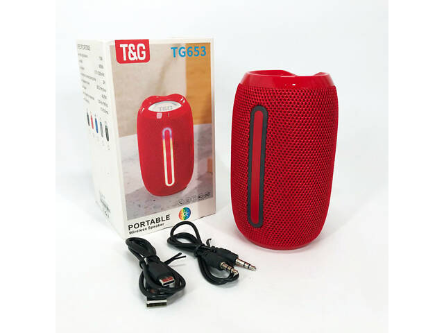 Портативна Bluetooth-колонка TG653 USB з ремінцем, потужна переносна акустична колонка. Колір: червоний - Фото 11