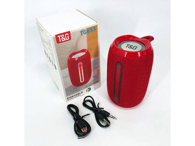 Портативна Bluetooth-колонка TG653 USB з ремінцем, потужна переносна акустична колонка. Колір: червоний - Фото 12