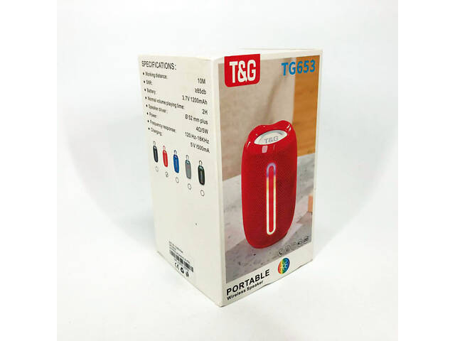 Портативна Bluetooth-колонка TG653 USB з ремінцем, потужна переносна акустична колонка. Колір: червоний - Фото 13