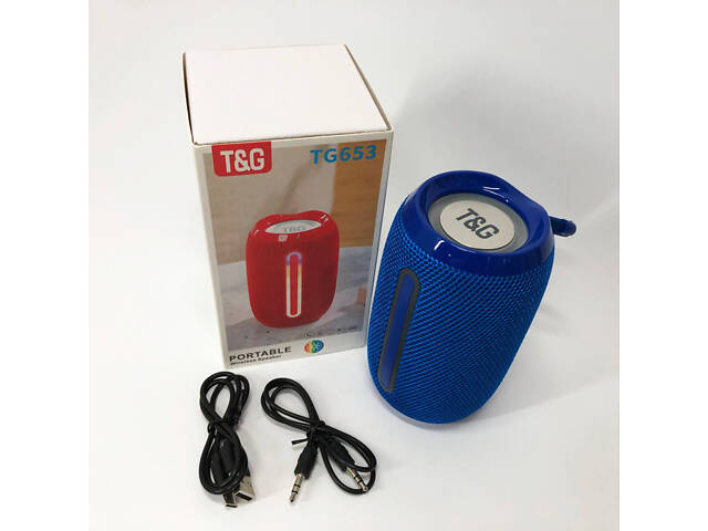Портативна Bluetooth-колонка TG653 USB з ремінцем, Бездротова колонка портативна потужна. Колір: синій - Фото 13
