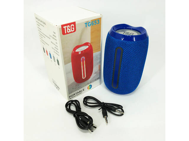 Портативна Bluetooth-колонка TG653 USB з ремінцем, Бездротова колонка портативна потужна. Колір: синій - Фото 15