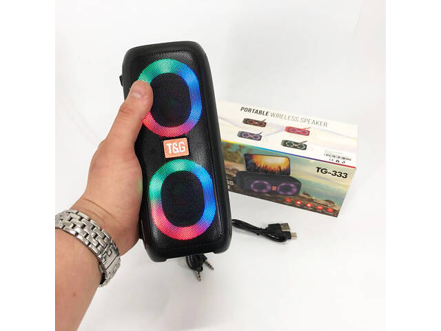 Портативна колонка TG333 2x5W з RGB підсвічуванням, гучна блютуз колонка. Колір: чорний - Фото 2
