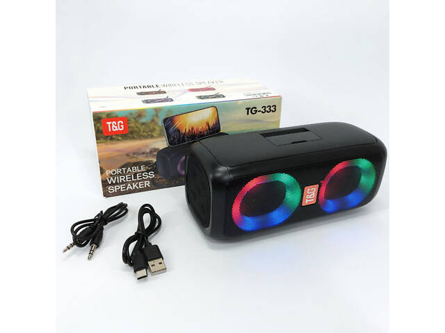 Портативна колонка TG333 2x5W з RGB підсвічуванням, гучна блютуз колонка. Колір: чорний - Фото 3
