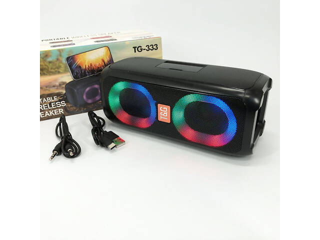 Портативна колонка TG333 2x5W з RGB підсвічуванням, гучна блютуз колонка. Колір: чорний - Фото 12
