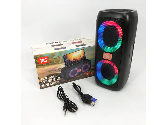 Портативна колонка TG333 2x5W з RGB підсвічуванням, гучна блютуз колонка. Колір: чорний - Фото 15
